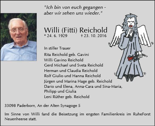 Erinnerungsbild für Willi Reichold