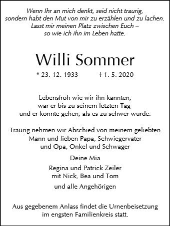 Erinnerungsbild für Willi Sommer