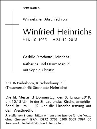 Erinnerungsbild für Winfried Heinrichs