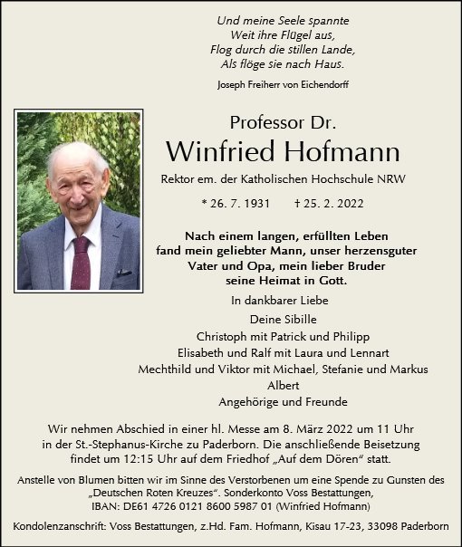 Erinnerungsbild für Prof. Dr. Winfried Hofmann