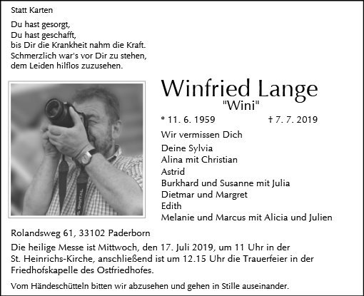 Erinnerungsbild für Winfried Lange
