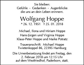 Erinnerungsbild für Wolfgang Hoppe