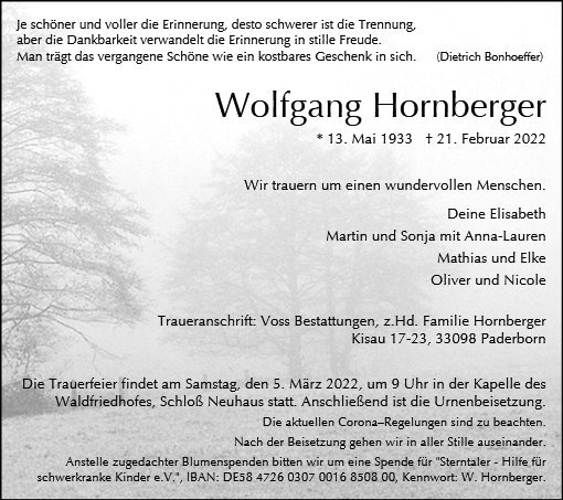 Erinnerungsbild für Wolfgang Hornberger