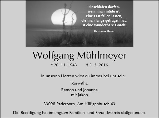 Erinnerungsbild für Wolfgang Mühlmeyer