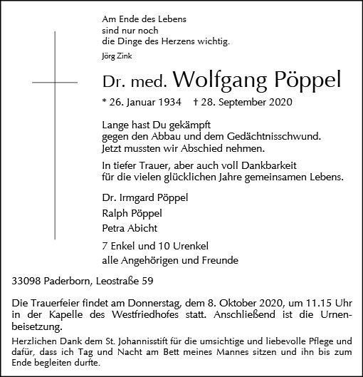 Erinnerungsbild für Dr. Wolfgang Pöppel