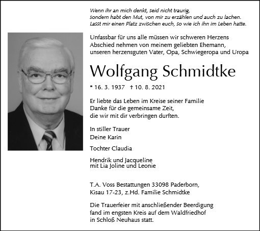 Erinnerungsbild für Wolfgang Schmidtke
