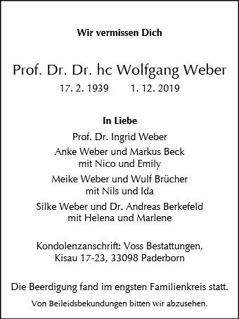 Erinnerungsbild für Prof. Dr. rer.pol.habil. Wolfgang Weber